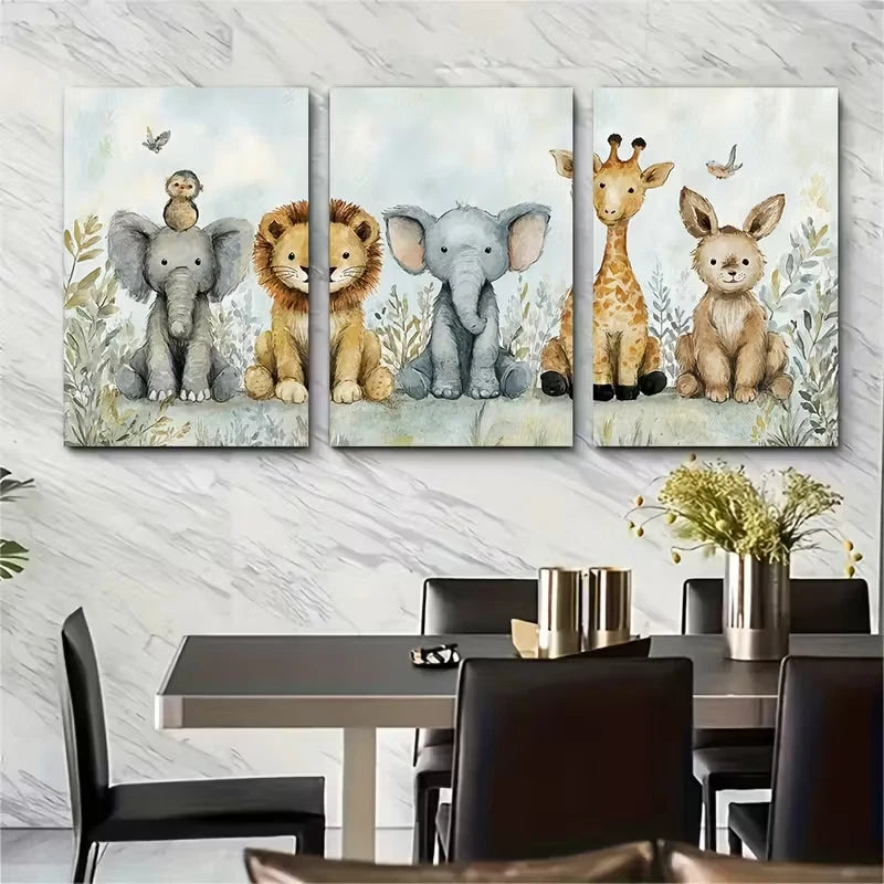 3pcs Nursery Animal Prints Metal Print Ready to Hang Art