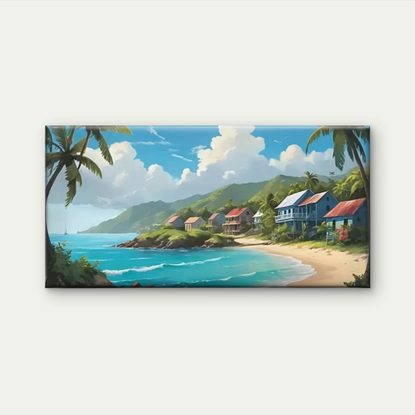 Beach Sky Palm Trees Blue Wall Art Canvas Office Home Room Framed 120x60cm