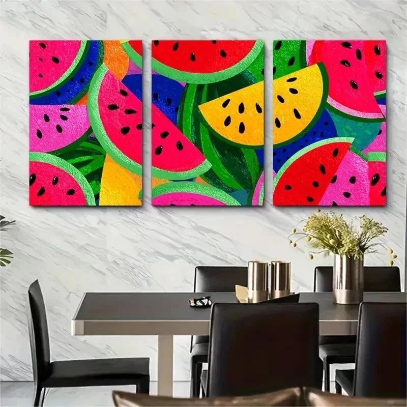3pcs Watermelon Painting Kitchen Decor Perfect Wall Art Set Canvas Framed 50x70cm - High Quality Print 100% Australian Made Wall Canvas Ready to Hang
