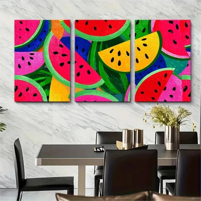 3pcs Watermelon Painting Kitchen Decor Perfect Wall Art Set Canvas Framed 50x70cm - High Quality Print 100% Australian Made Wall Canvas Ready to Hang