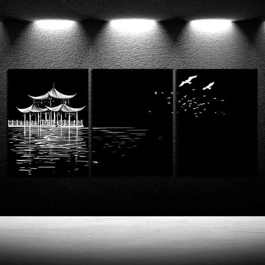 3pcs Modern Black and White Bridge Wall Art Set Canvas Framed 50x70cm - High Quality Print 100% Australian Made Wall Canvas Ready to Hang - Bella Home Decor