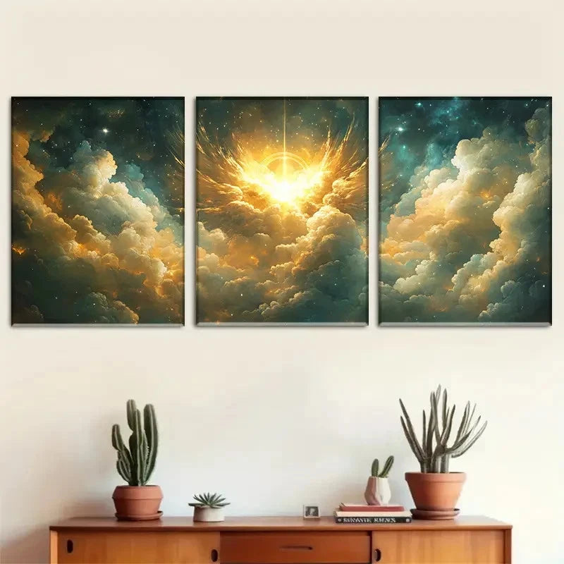 3pcs Dreamy Cosmic and Sea of Clouds Triptych Metal Print Ready to Hang Art - Bella Home Decor