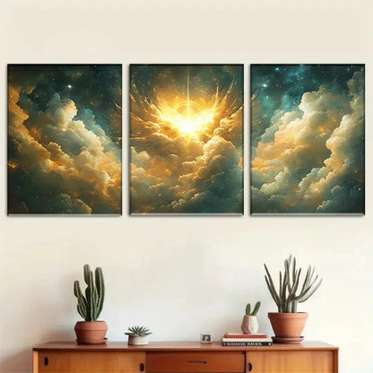 3pcs Dreamy Cosmic and Sea of Clouds Triptych Metal Print Ready to Hang Art - Bella Home Decor