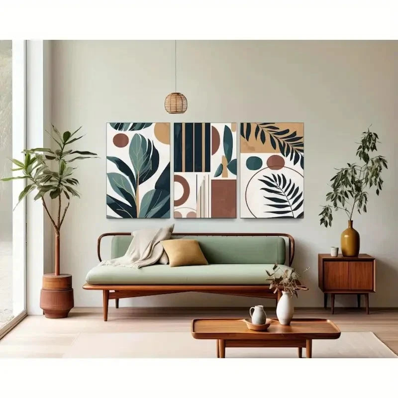 3pcs Tropical Leaves Abstract Shapes Illustrations Metal Print Ready to Hang Art