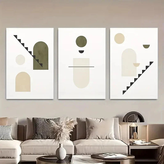 3pcs Minimalist Olive Green Prints Metal Print Ready to Hang Art