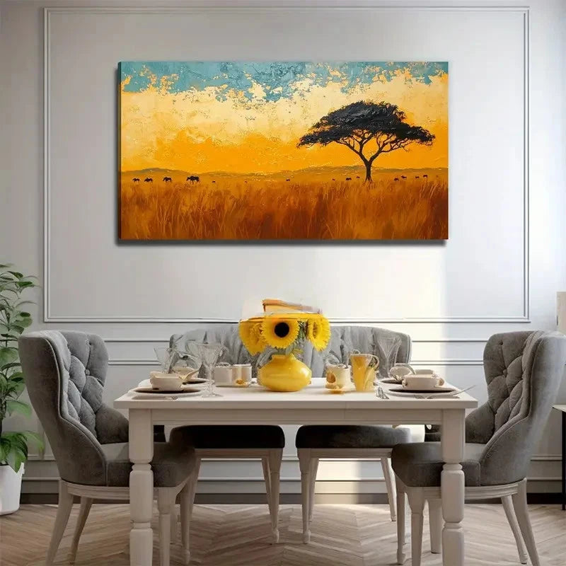 African Savannah Sun Perfect Wall Art Canvas Office Home Room Framed 120x60cm