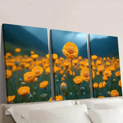 3pcs Billy Button Flower OK Wall Art Canvas Unframed - High Quality Print 100% Australian Made Wall Canvas - Bella Home Decor
