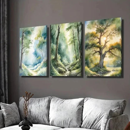 3pcs Serene Forest Path And River Scene Wall Art Canvas Unframed - High Quality Print 100% Australian Made Wall Canvas
