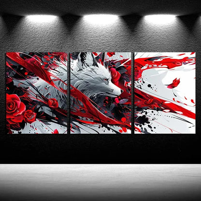 3pcs Enchanting White Fox Rose Illustration Metal Print Ready to Hang Art - Bella Home Decor
