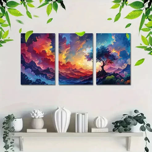 3pcs Colorful Landscape with Tree Design Wall Art Canvas Unframed - High Quality Print 100% Australian Made Wall Canvas - Bella Home Decor