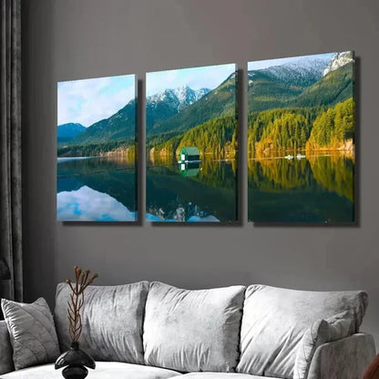 3pcs Lake Reflecting Natural Mountain Scenery Wall Art Set Canvas Unframed - High Quality Print 100% Australian Made Wall Canvas