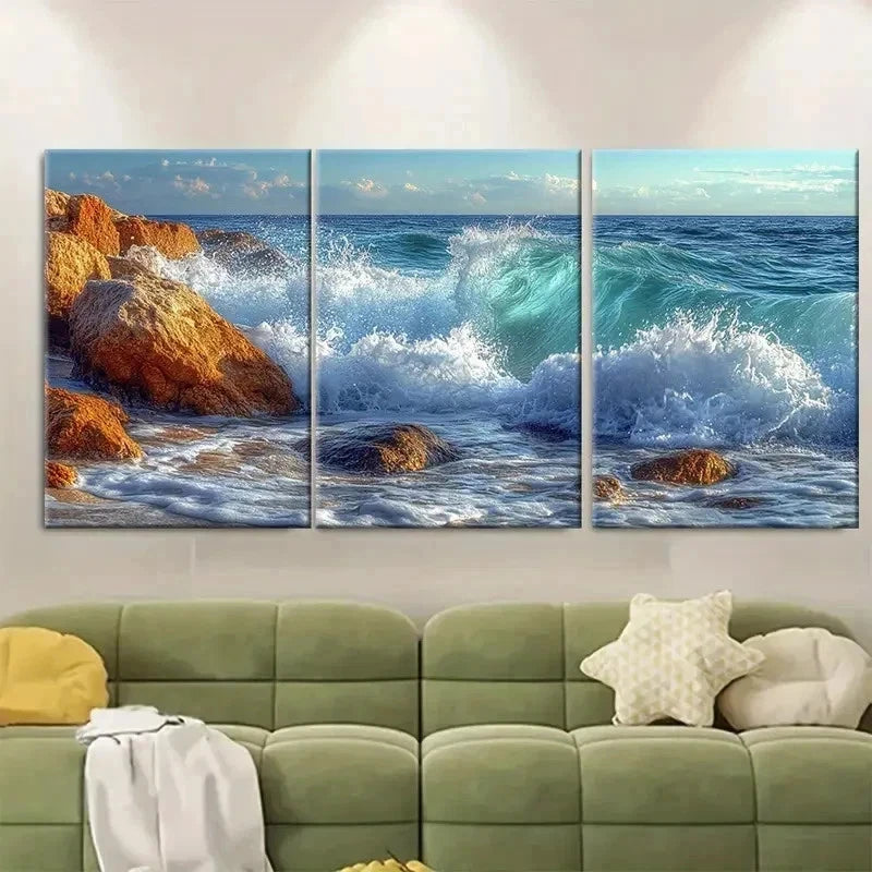3pcs Coastal Seascape Foamy Waves G  Wall Art Set Canvas Framed 40x60cm - High Quality Print 100% Australian Made Wall Canvas Ready to Hang - Bella Home Decor