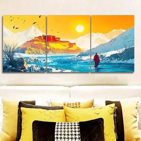 3pcs Potala Palace, Luxurious, Wall Art Set Canvas Unframed - High Quality Print 100% Australian Made Wall Canvas