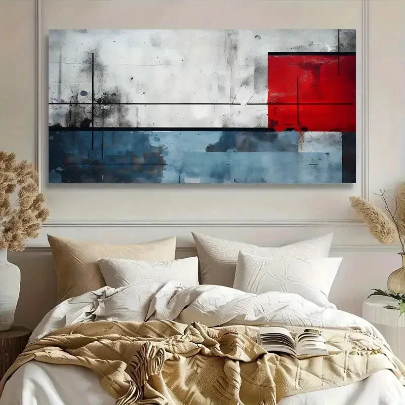 Blue & White Geometric Design Wall Art Canvas Office Home Room Framed 120x60cm