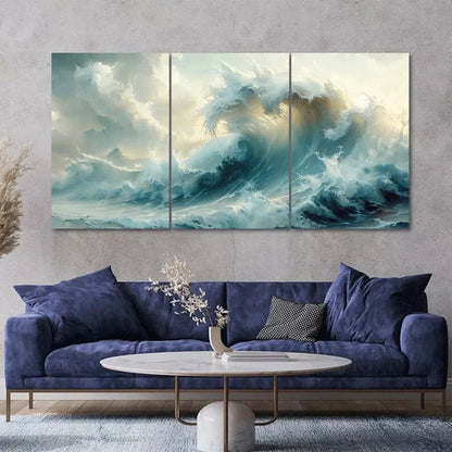 Big Ocean Wave Painting Wall Art Set Canvas Unframed - High Quality Print 100% Australian Made Wall Canvas