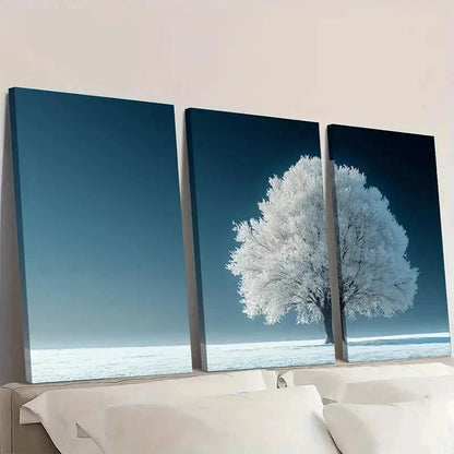 3pcs Winter Tree Art Serene Snowy Landscape E Wall Art Set Canvas Framed 50x70cm - High Quality Print 100% Australian Made Wall Canvas Ready to Hang