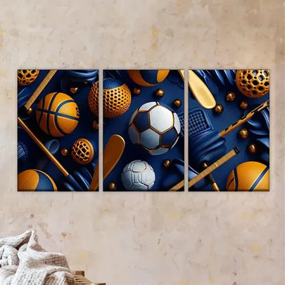 3pcs large screen with soccer theme Wall Art Set Canvas Unframed - High Quality Print 100% Australian Made Wall Canvas - Bella Home Decor