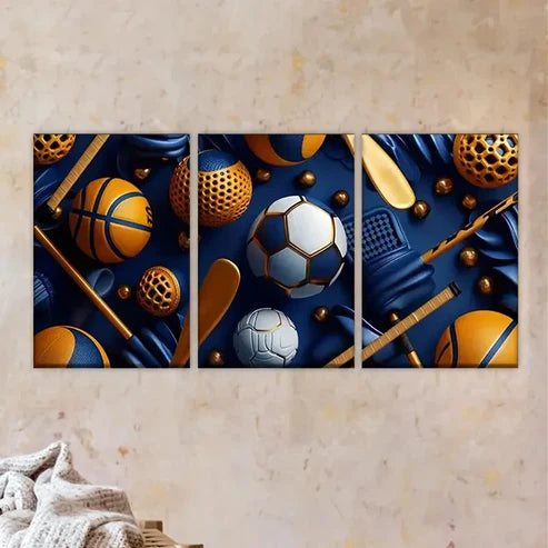 3pcs large screen with soccer theme Wall Art Set Canvas Unframed - High Quality Print 100% Australian Made Wall Canvas