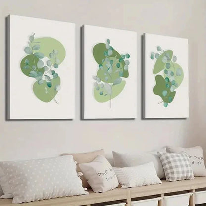 3pcs Abstract Geometric Shapes Botanical Leaves Wall Art Set Canvas Unframed - High Quality Print 100% Australian Made Wall Canvas - Bella Home Decor