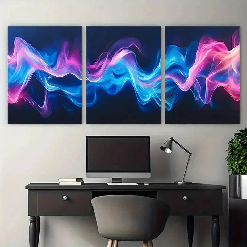 3pcs Abstract Sound Waves in Gradients Design Wall Art Set Canvas Framed 60x90cm - High Quality Print 100% Australian Made Wall Canvas Ready to Hang - Bella Home Decor