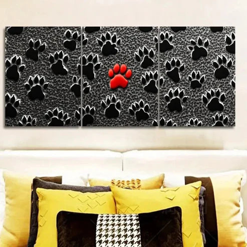 3pcs Black Dog Paw Prints Wall Art Set Canvas Unframed - High Quality Print 100% Australian Made Wall Canvas - Bella Home Decor