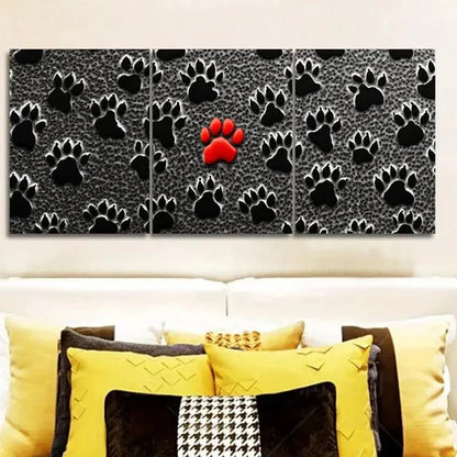 3pcs Black Dog Paw Prints Wall Art Set Canvas Unframed - High Quality Print 100% Australian Made Wall Canvas - Bella Home Decor