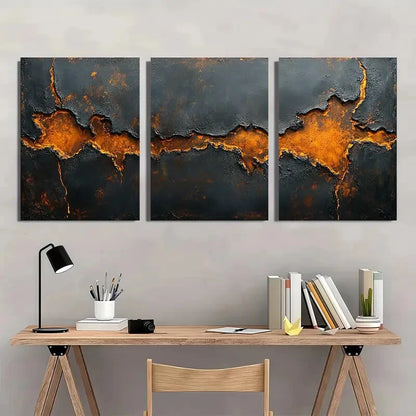 3pcs Minimalist Brown and Black Textured Metal Print Ready to Hang Art - Bella Home Decor