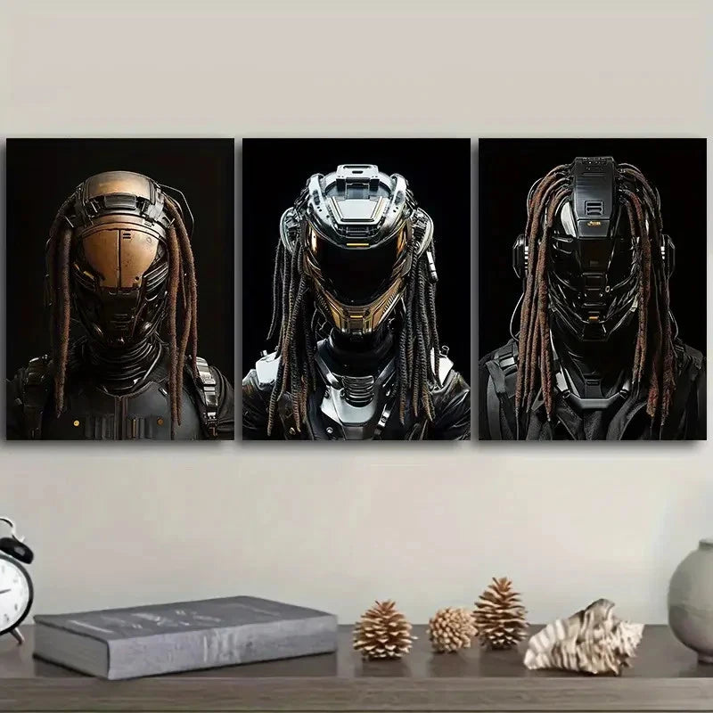 3pcs Robots with dreadlocks Wall Art Set Canvas Framed 50x70cm - High Quality Print 100% Australian Made Wall Canvas Ready to Hang - Bella Home Decor
