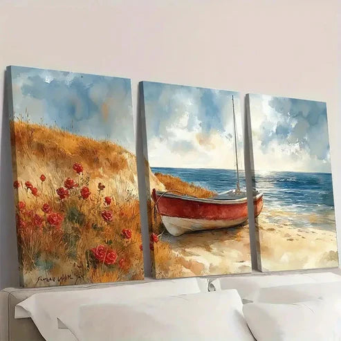 3pcs Cape Cod Coast Painting Sailboat MN Wall Art Set Canvas Unframed - High Quality Print 100% Australian Made Wall Canvas - Bella Home Decor