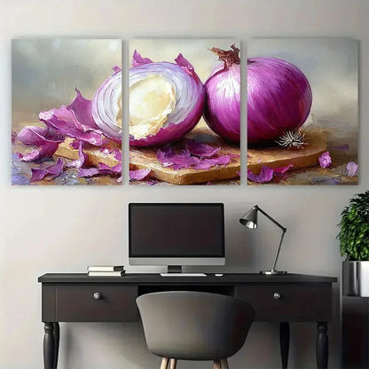 3pcs an Onion with Its Light Beige Half Peeled Metal Print Ready to Hang Art - Bella Home Decor