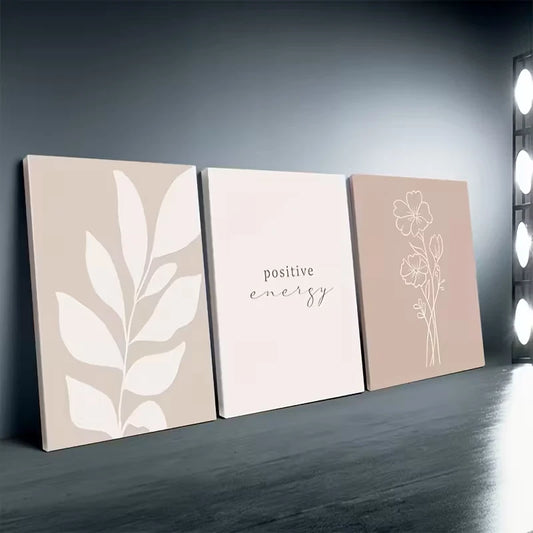 3pcs Bohemian Minimalist Cream Abstract Wall Art Set Canvas Framed 40x60cm - High Quality Print 100% Australian Made Wall Canvas Ready to Hang