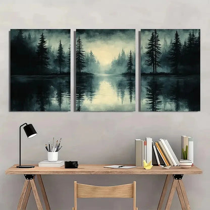 3pcs Abstract Vintage Sketch Forest Landscape Metal Print Ready to Hang Art - Bella Home Decor