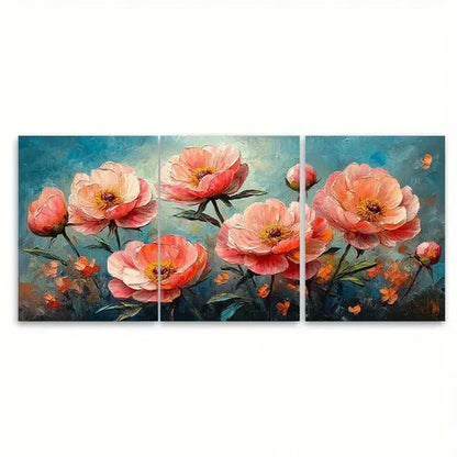3pcs Pink Peony Flowers Abstract Wall Art Set Canvas Unframed - High Quality Print 100% Australian Made Wall Canvas