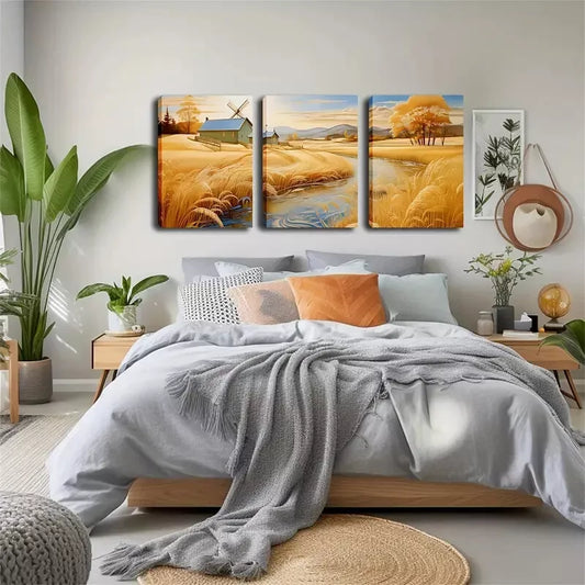 3pcs Laid-Back Country Scenery Wall Art Set Canvas Framed 40x60cm - High Quality Print 100% Australian Made Wall Canvas Ready to Hang