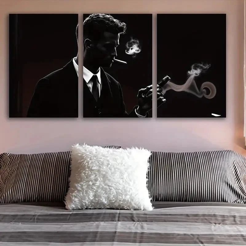 3pcs Elegant Man In Suit Smoking Cigarette Wall Art Set Canvas Framed 40x60cm - High Quality Print 100% Australian Made Wall Canvas Ready to Hang