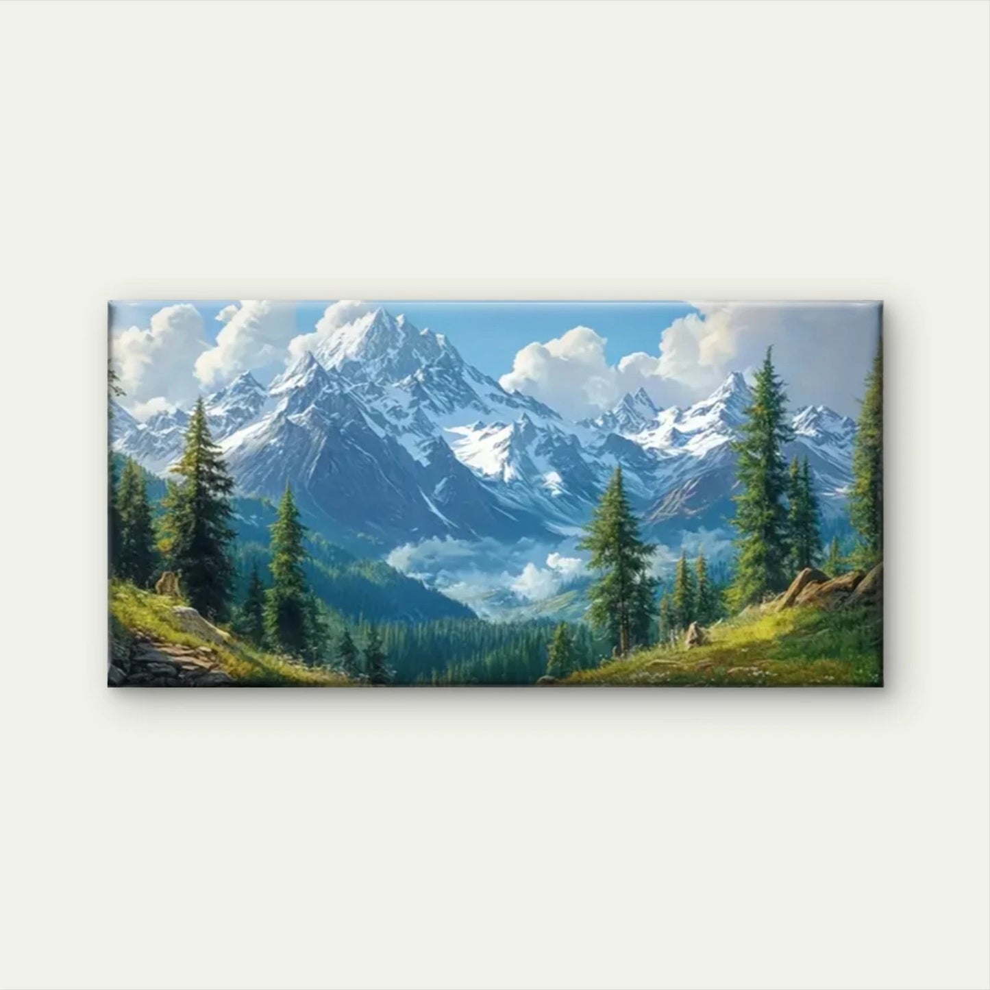 Mountain Scenery Snowy Forest Wall Art Canvas Office Home Room Framed 120x60cm