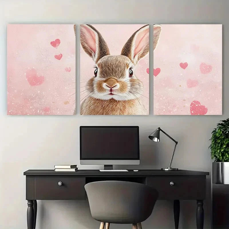 3pcs Self Love Retro Bunny Pink Illustration Metal Print Ready to Hang Art - Bella Home Decor