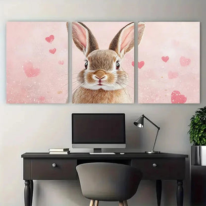 3pcs Self Love Retro Bunny Pink Illustration Metal Print Ready to Hang Art - Bella Home Decor