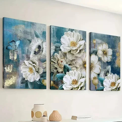 3pcs Retro Abstract Floral and Natural Scenery Art Set Canvas Unframed - High Quality Print 100% Australian Made Wall Canvas