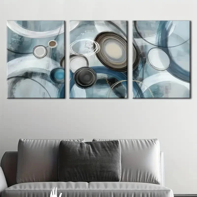 3pcs Abstract Lines And Circles in Teal Green Metal Print Ready to Hang Art - Bella Home Decor