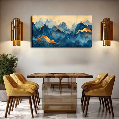 Blue And Golden Tones With Text Wall Art Canvas Office Home Room Framed 120x60cm
