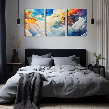3pcs Vibrant Cloudscape with Traditional Asian Wall Art Canvas Unframed - High Quality Print 100% Australian Made Wall Canvas