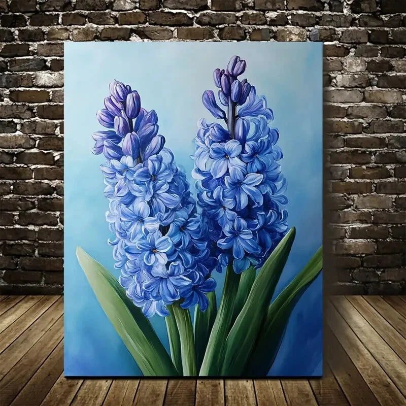 Beautiful Vibrant Blue Hyacinth Painting 40x60cm Metal Print Ready to Hang - Bella Home Decor