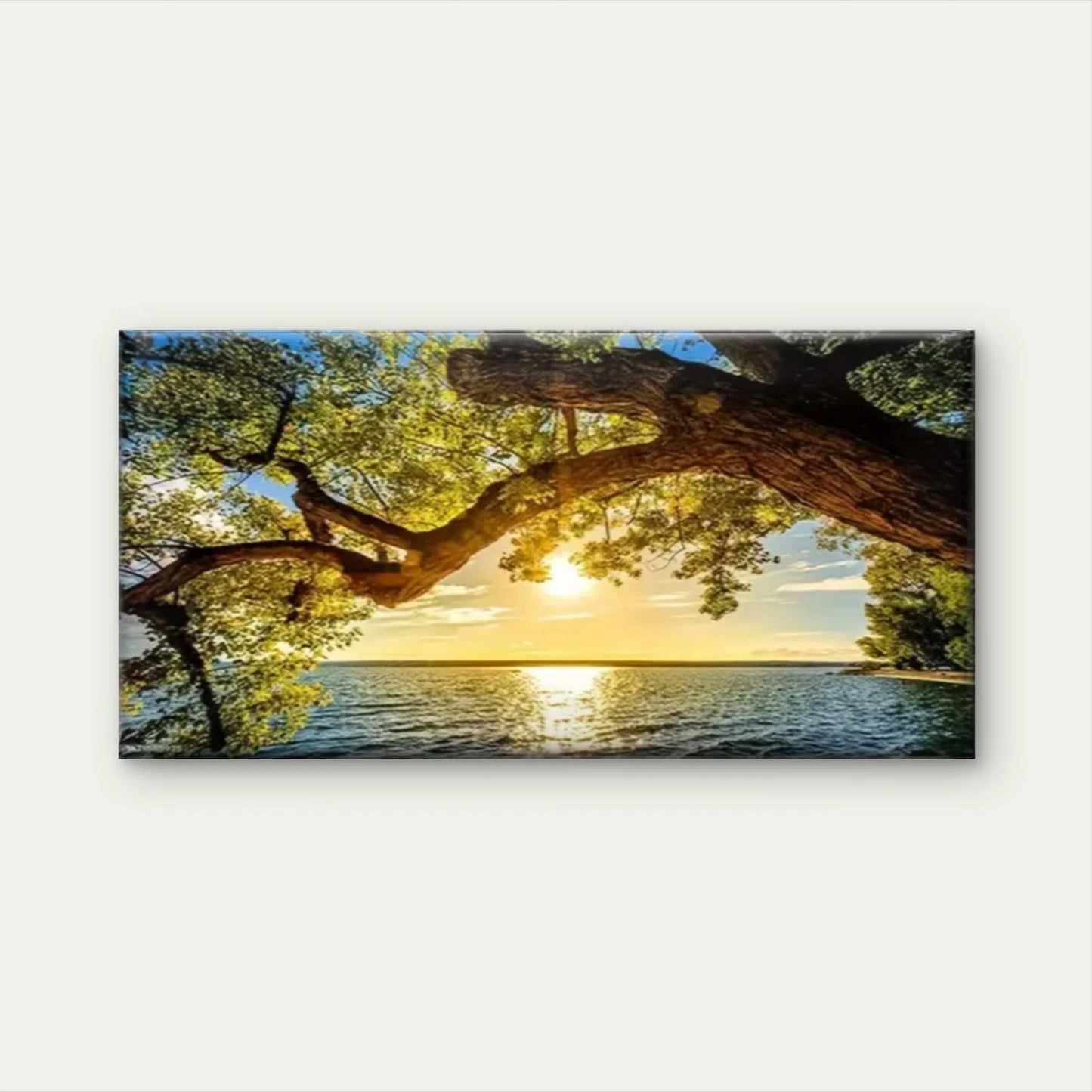 Trees Sunset Ocean Abstract Wall Art Canvas Office Home Room Framed 120x60cm