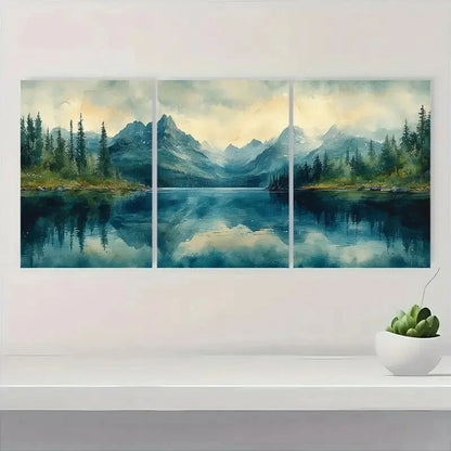 3pcs Mountain Lake Watercolor Glacier Park Metal Print Ready to Hang Art - Bella Home Decor