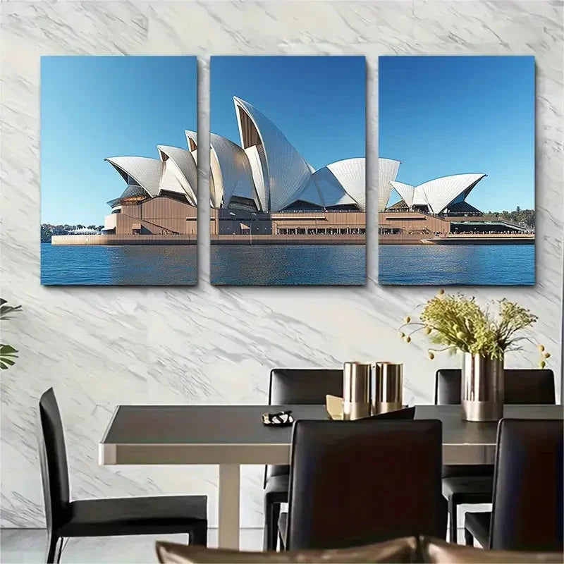 3pcs Sydney Opera House Art Australia Travel Wall Art Set Canvas Framed 50x70cm - High Quality Print 100% Australian Made Wall Canvas Ready to Hang
