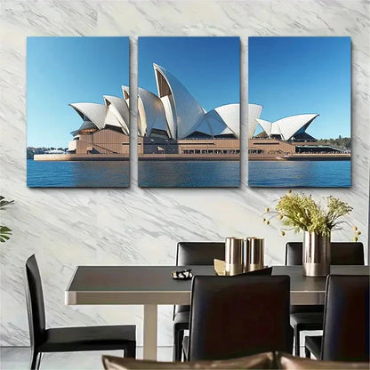 3pcs Sydney Opera House Art Australia Travel Wall Art Set Canvas Framed 50x70cm - High Quality Print 100% Australian Made Wall Canvas Ready to Hang