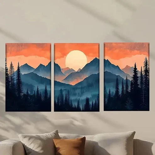 3pcs Vibrant Sunset & Forest Scenery Wall Art Canvas Unframed - High Quality Print 100% Australian Made Wall Canvas