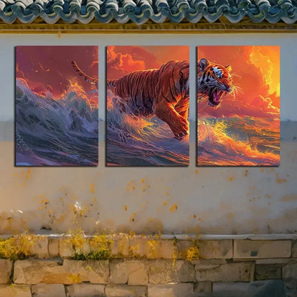 3pcs Vibrant Majestic Tiger Seascape Metal Print Ready to Hang Art - Bella Home Decor