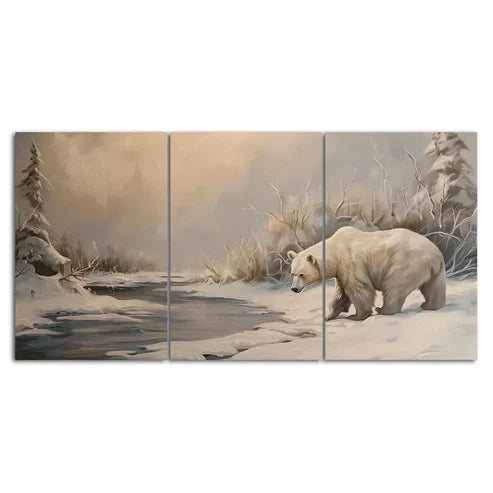 3 Piece Polar Bear Winter Scenery Painting Style Canvas Unframed - High Quality Print 100% Australian Made Wall Canvas